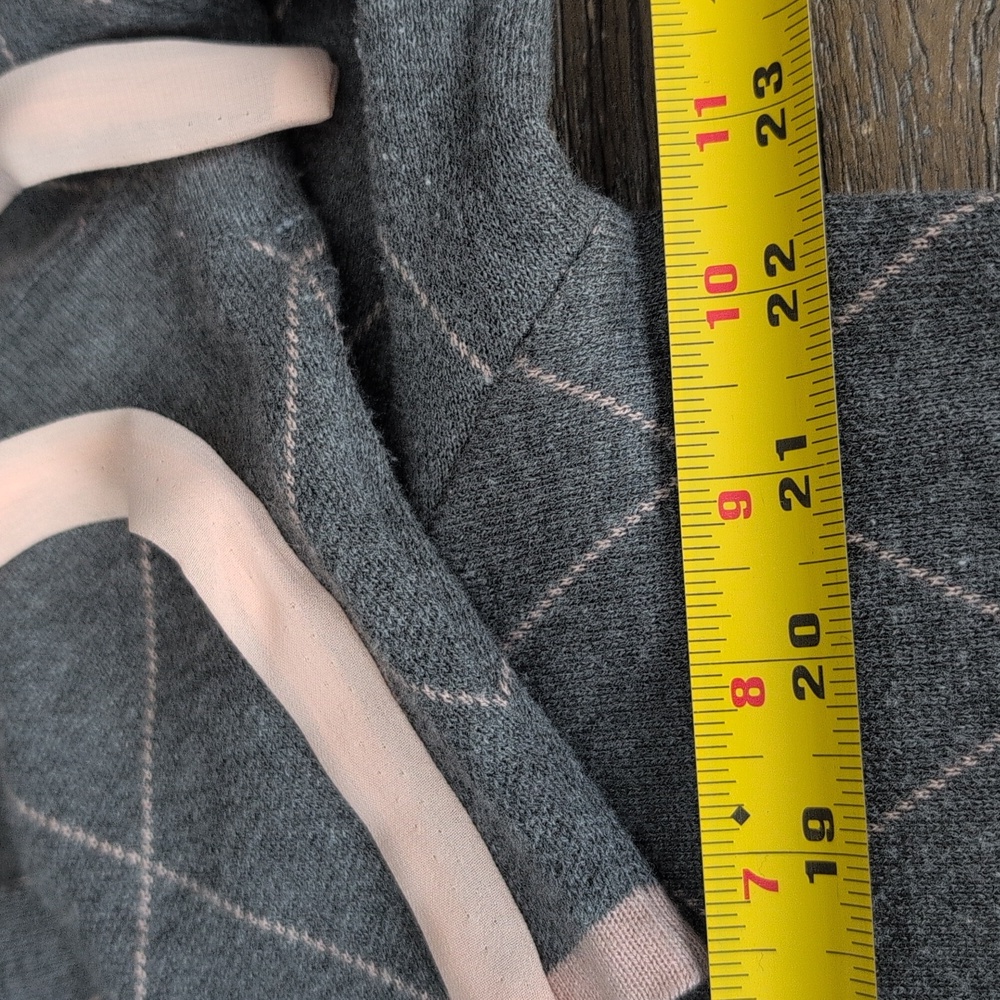Women's Gray Argyle Open Cardigan with Pink Trim - Picture 12 of 12